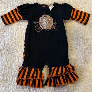 Haute Baby Designer Black and Orange Halloween Romper